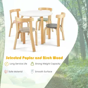 Costway 5-Piece Kids Table and Chair Set Children Wooden Activity Table 4 Curved Chairs