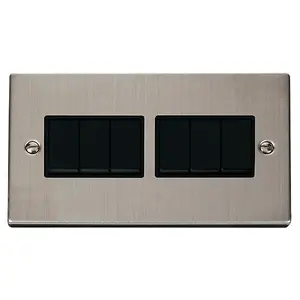 Stainless Steel 10A 6 Gang 2 Way Light Switch - Black Trim - SE Home