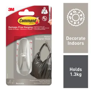 3M Command Designer Brushed Medium Coat & hat Hook (Holds)1.3kg