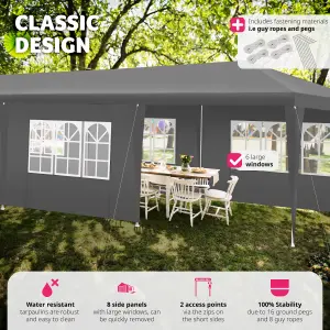 Gazebo Elasa - 9 x 3 m, with 8 side panels, weather & UV-resistant - grey