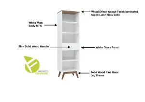 Tall Bookcase Shelving Display Storage Unit Wood Legs Scandi White Walnut Heda