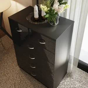 Black Gloss 6 Drawer 4+2 Chest Of Drawers Bedroom Furniture