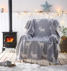 Moose Sherpa Fleece Throw 130x170cm  Grey