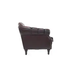 Chesterfield 3 Seater Sofa Settee Antique Oxblood Red Real Leather In Victoria Style