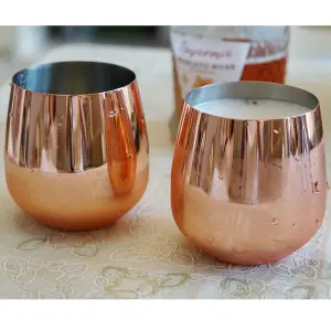 Set Of 2 Copper Beautify Stemless Wine Glasses Stainless Steel Cocktail Moscow Mule Cups