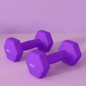 SPORTNOW Set of 2 Hexagonal Dumbbells Weights Pair, 2 x 4kg, Purple