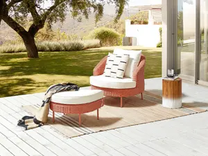 Garden Armchair with Ottoman ARCILLE PE Rattan Peach Pink