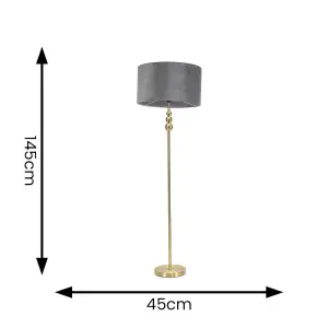 ValueLights Marissa Gold Stacked Ball Floor Lamp with Grey Velvet Shade - LED Bulb Included