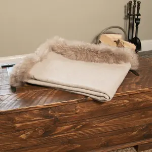 Woven Beige Wool Blanket Sheepskin Trim