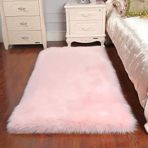 Pink Rectangle Soft Shaggy Rug Kids Rooms Decor Floor Rugs 120cm L x 60 cm W