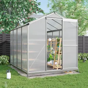 Rustproof Aluminium Framed Polycarbonate Garden Plants Grow House Large Walk-In Green House with Base and Roof Vent