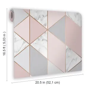 Sublime Marble Pink Metallic effect Geometric Smooth Wallpaper