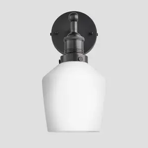 Industville Brooklyn Opal Glass Schoolhouse Wall Light, 5.5 Inch, White, Pewter Holder