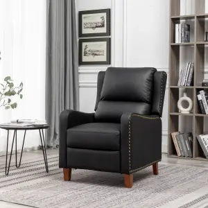 Recliner Upholstered Armchair PU Leather Padded Comfy Sofa Lounge Chair, Push Back Recliner with Rivet Decoration - Black