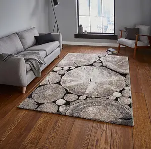 Beige/Black Abstract Funky Modern Easy to Clean Rug for Living Room Bedroom and Dining Room-120cm X 170cm