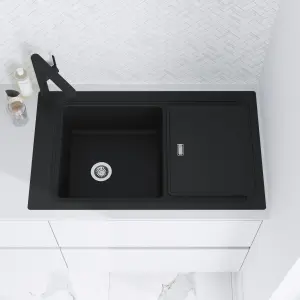 GoodHome Romesco Linea Black Granite 1 Bowl Sink & drainer 515mm x 880mm