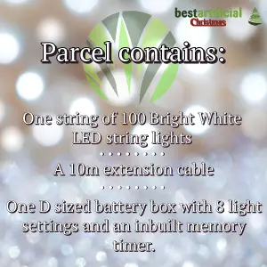 Bright White Black Cable Connectable Indoor & Outdoor Garden Party Weatherproof LED String Lights (100 LED's (10m), Battery Box)