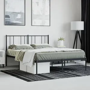 Berkfield Metal Bed Frame with Headboard Black 140x190 cm