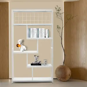 White Bookshelf Storage Rack with Open Shelves for Office