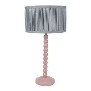 ValueLights Bobbins Painted Rose Table Lamp with Ruched Pleated Powder Blue Drum Lamp Shade