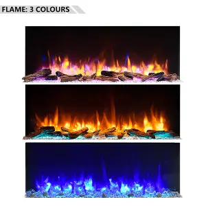 FLAMME Kingston Wall Mounted Fireplace up to 60" with 3 Flame Colours and 13 Mood Lighting Options (43" CEMENT GREY)