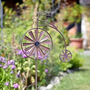 Large Solar Power LED Copper Wind Spinner Garden Stake Windmill Light