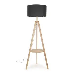 ValueLights Morrigan Modern Light Wood Tripod Design Floor Lamp Base with Storage Shelf