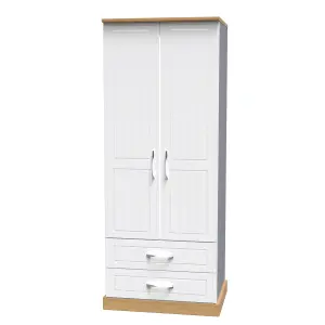 Whitby 2 Door 2 Drawer Wardrobe with Shelf & Hanging Rail in White Ash & Oak (Ready Assembled)