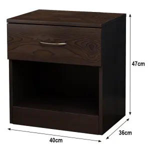 SunDaze Chest of Drawers Bedroom Furniture Bedside Cabinet with Handle 1 Drawer Walnut 40x36x47cm