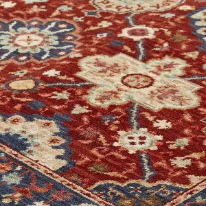 Persian Red Traditional Geometric Bordered Wool Rug for Living Room & Bedroom-120cm X 180cm