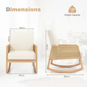 Costway Rattan Rocking Chair Upholstered Glider Accent Chair with Cushion