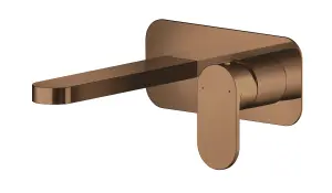 Current Round Wall Mount 2 Tap Hole Basin Mixer Tap & Back Plate - Brushed Bronze - Balterley