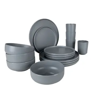 Meahan 16 Piece Melamine Dinnerware Set - Service for 4 Light Grey