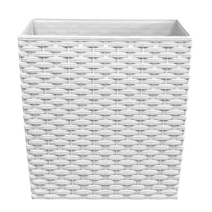 simpa 2PC White 15L Cubie Rattan Plastic Planters - 25cm (H) x 25cm (W) x 25cm (D)