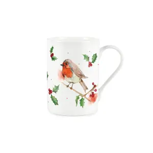 Purely Home Christmas Robins Bone China Mug & Coasters - Set of 4