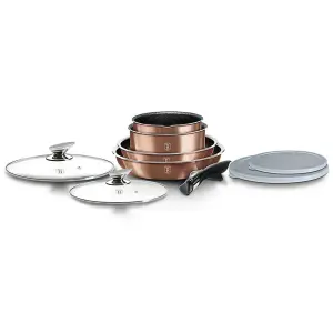 URBNLIVING Height 8.4cm Berlinger Haus 9Pc Rose Gold Saving Cookware Set Pots Pans Induction Lids Handle