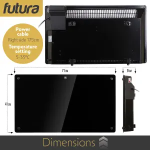 Futura Electric Panel Heater 1500W Black Wall Mounted & Free Standing Glass Timer Thermostat Control Lot 20