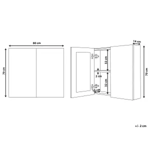 Bathroom Wall Mounted Mirror Cabinet 80 x 70 cm Black NAVARRA