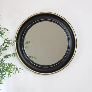 Melody Maison Round Black & Gold Wall Mirror 90cm x 90cm