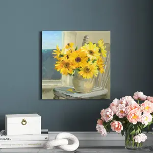 Sunflowers By The Sea Crop Light by Danhui Nai - Painting Wrapped Canvas / 51cm H x 51cm W