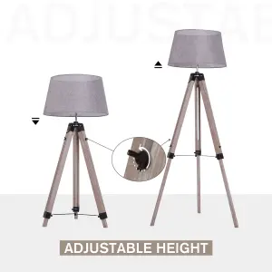 HOMCOM Tripod Floor Lamp Freestanding Bedside Light with Fabric Shade Grey