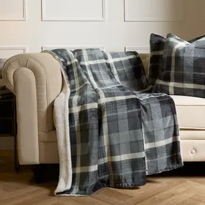 OHS Winsford Flannel Check Fleece Throw - Grey