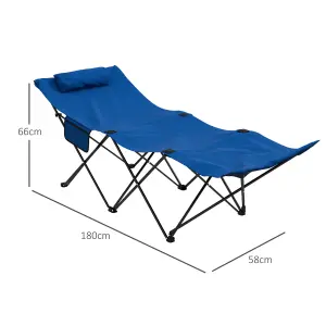 Outsunny Foldable Sun Lounger w/ Side Pocket, Oxford Headrest Sun Lounger, Blue