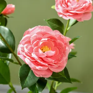 HOMCOM Potted Artificial Plants Camellia Flower for Indoor Outdoor, Pink