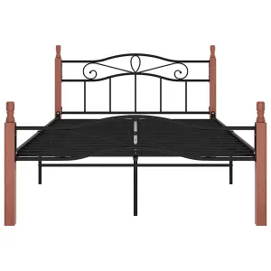 Berkfield Bed Frame Black Metal and Solid Oak Wood 120x200 cm