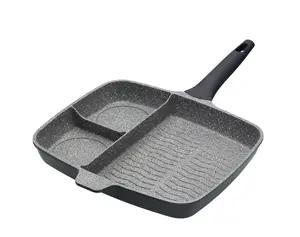 2pc Induction-Safe & Non-Stick Cast Aluminium Pan Set with Three-Section Grill Pan, 32cm and Wok, 28cm