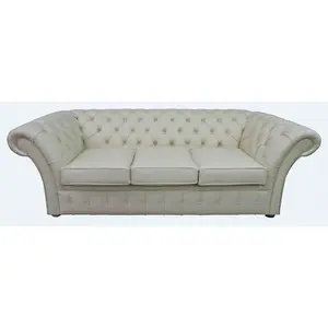 Chesterfield 3 Seater Cottonseed Cream Leather Sofa Bespoke In Balmoral Style