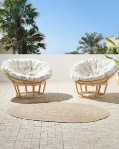 Set of 2 Garden Chairs with Cushions SALVO Rattan Natural