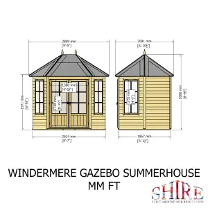 Windermere Hexagonal Summerhouse with Double Doors and 2 opening windows