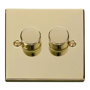 Polished Brass 2 Gang 2 Way LED 100W Trailing Edge Dimmer Light Switch - SE Home